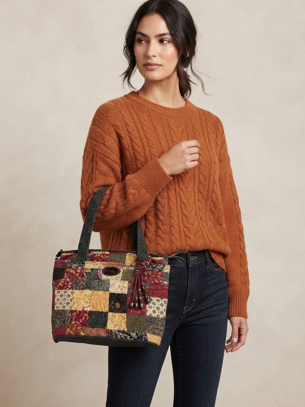 VINTAGE Y2K Donna Sharp Patchwork Quilted Tote Bag in Autumn Multi-Color